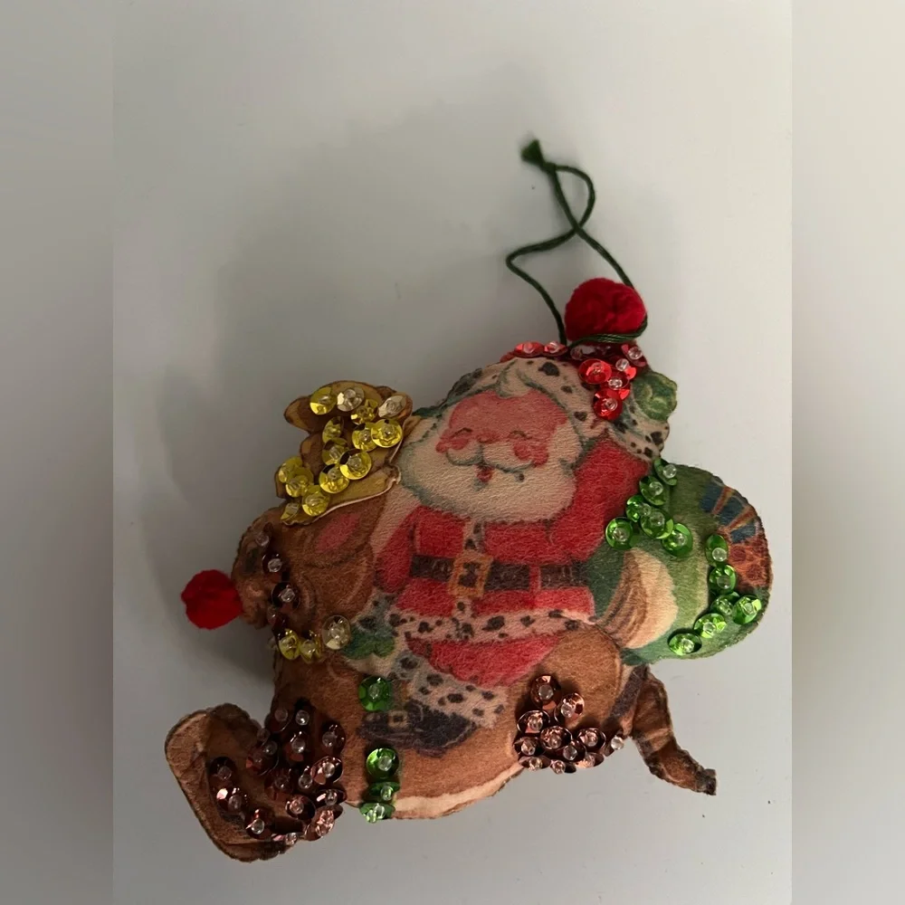 Vintage Handmade Holiday Ornament Trio Christmas Tree, Stocking, and Santa